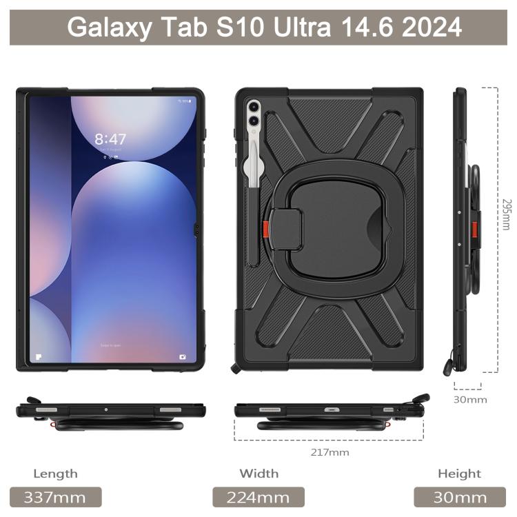 For Samsung Galaxy Tab S10 Ultra / S9 Ultra Handle Kickstand Silicone Hybrid PC Tablet Case - Black