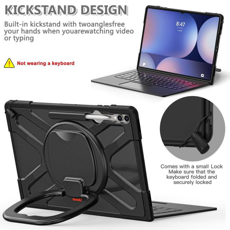 For Samsung Galaxy Tab S10 Ultra / S9 Ultra Handle Kickstand Silicone Hybrid PC Tablet Case - Black