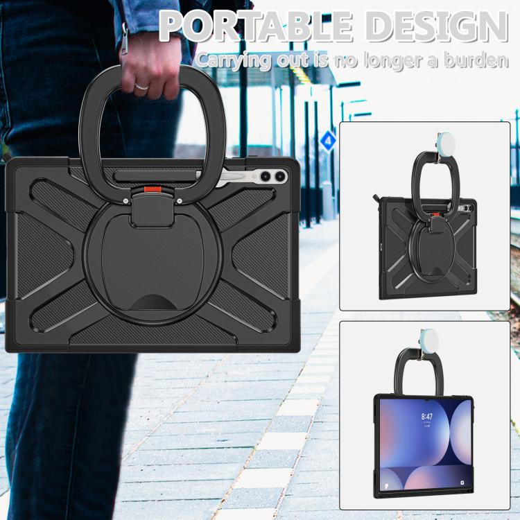 For Samsung Galaxy Tab S10 Ultra / S9 Ultra Handle Kickstand Silicone Hybrid PC Tablet Case - Black