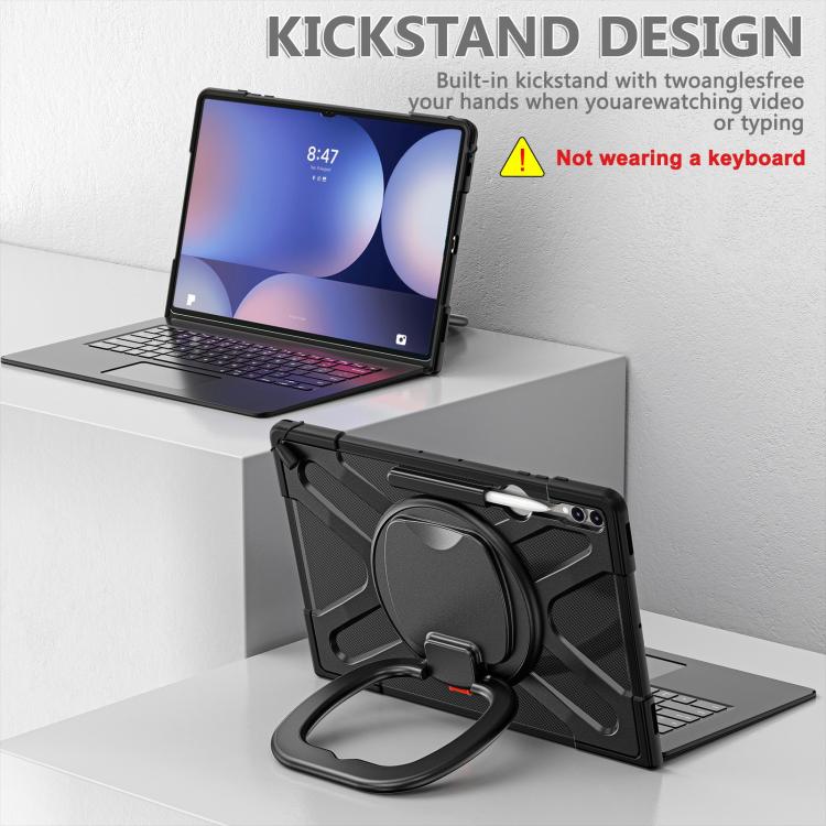 For Samsung Galaxy Tab S10 Ultra / S9 Ultra Handle Kickstand Silicone Hybrid PC Tablet Case - Black
