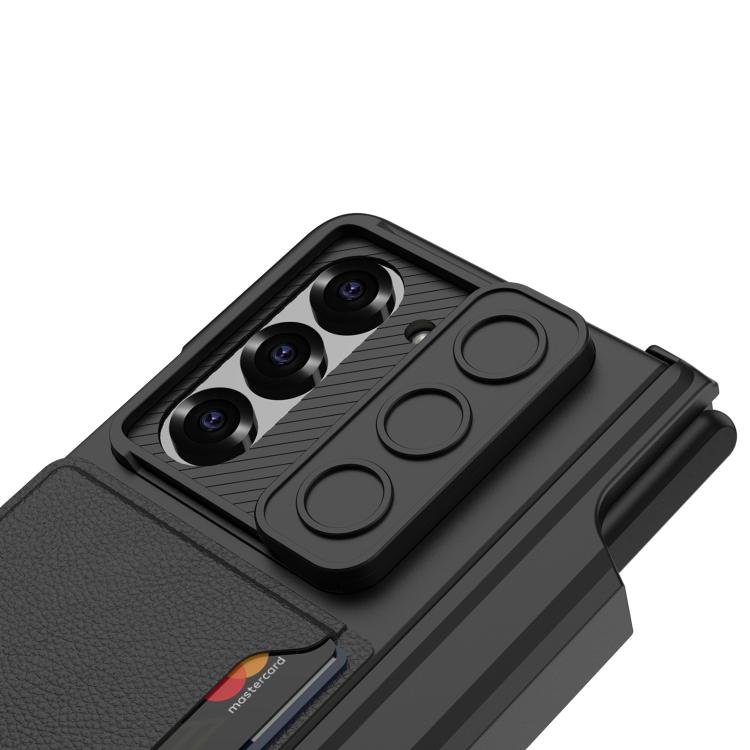 For Samsung Galaxy Z Fold6 GKK Integrated Magnetic Folding Hinge Sliding Lens Cover Card Bag Phone Case with Pen Slots