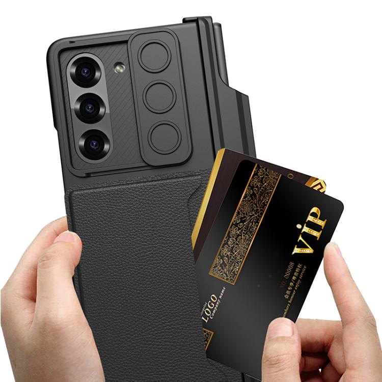 For Samsung Galaxy Z Fold6 GKK Integrated Magnetic Folding Hinge Sliding Lens Cover Card Bag Phone Case with Pen Slots