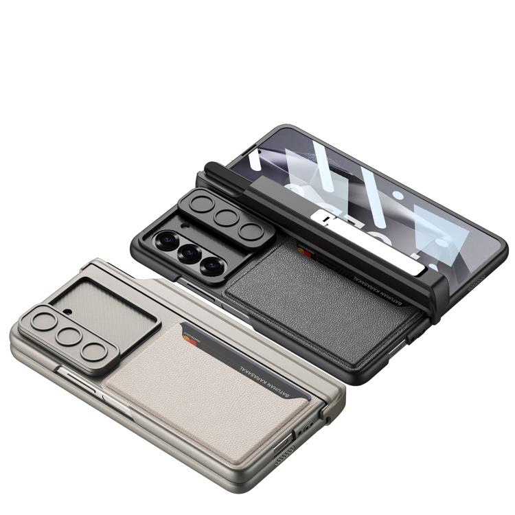 For Samsung Galaxy Z Fold6 GKK Integrated Magnetic Folding Hinge Sliding Lens Cover Card Bag Phone Case with Pen Slots