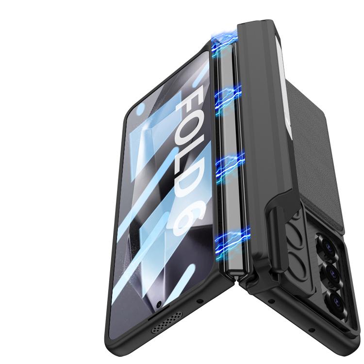 For Samsung Galaxy Z Fold6 GKK Integrated Magnetic Folding Hinge Sliding Lens Cover Card Bag Phone Case with Pen Slots