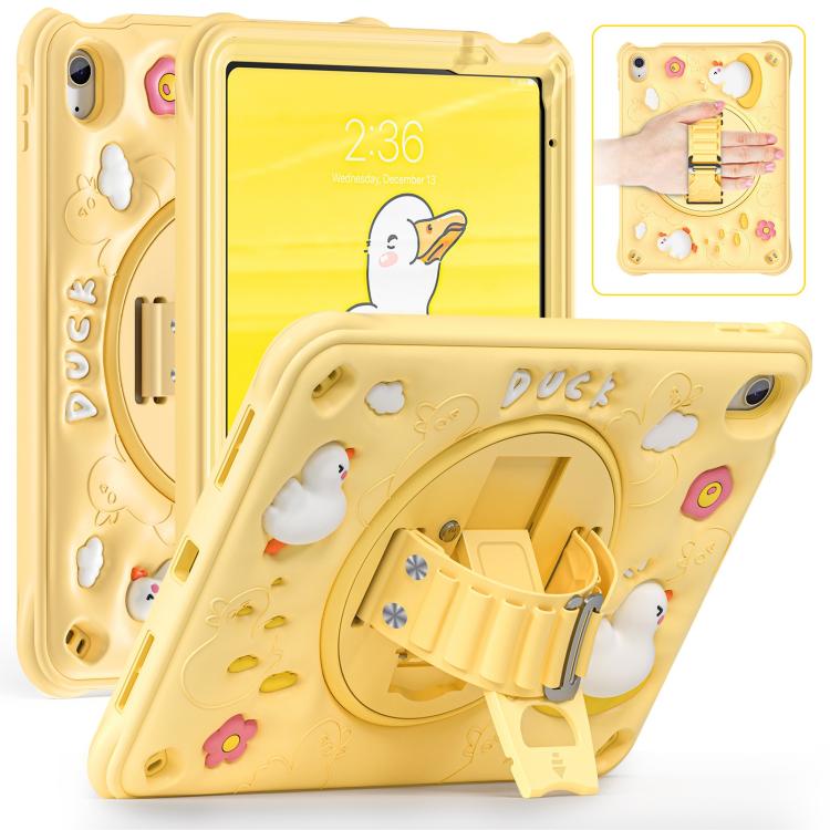 For iPad 2025 / 2022 Duck Rotation Kickstand Silicone Hybrid PC Tablet Case - Yellow