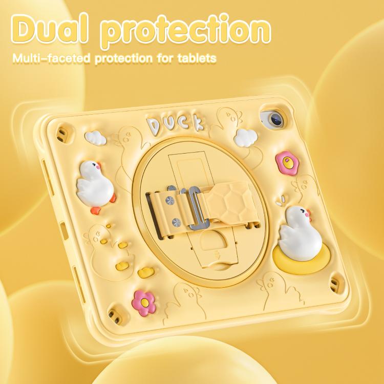For iPad 2025 / 2022 Duck Rotation Kickstand Silicone Hybrid PC Tablet Case - Yellow