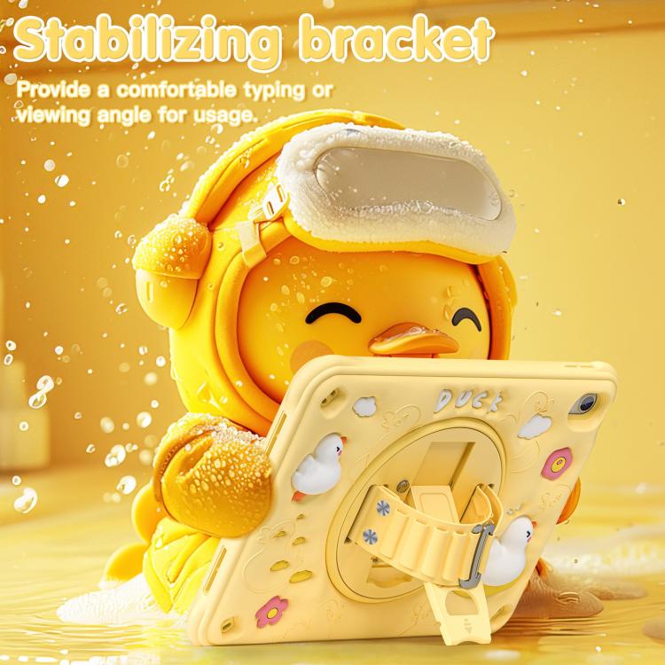 For iPad 2025 / 2022 Duck Rotation Kickstand Silicone Hybrid PC Tablet Case - Yellow