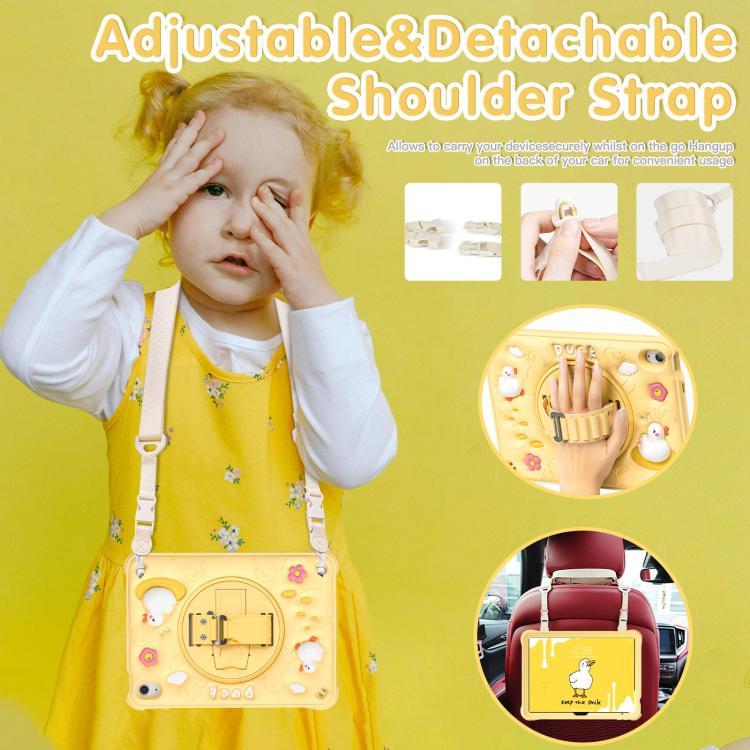 For iPad 2025 / 2022 Duck Rotation Kickstand Silicone Hybrid PC Tablet Case - Yellow