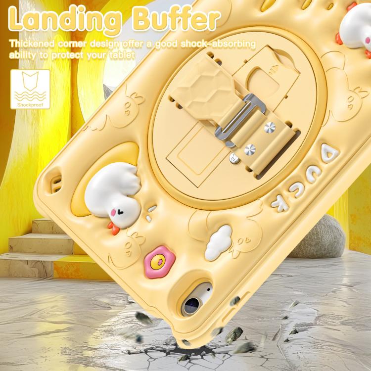 For iPad 2025 / 2022 Duck Rotation Kickstand Silicone Hybrid PC Tablet Case - Yellow