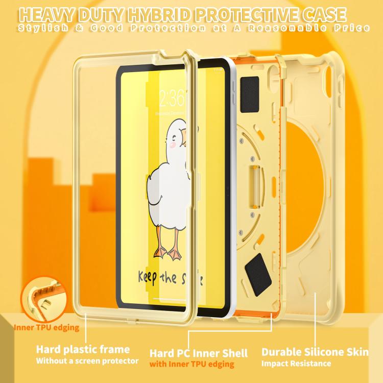 For iPad 2025 / 2022 Duck Rotation Kickstand Silicone Hybrid PC Tablet Case - Yellow