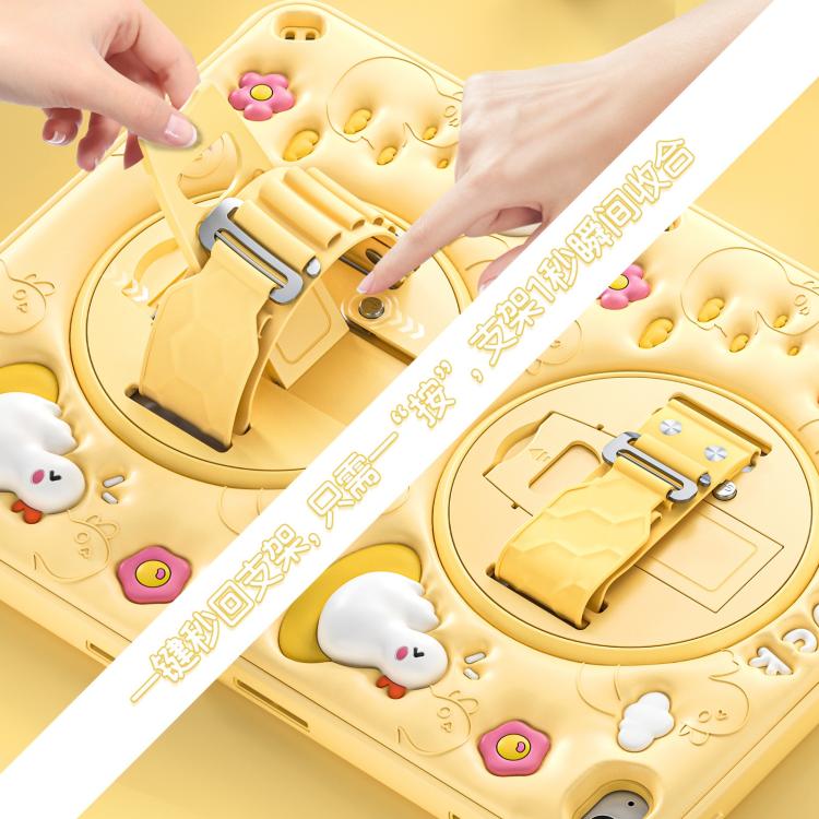 For iPad 2025 / 2022 Duck Rotation Kickstand Silicone Hybrid PC Tablet Case - Yellow