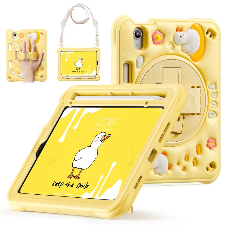 For iPad mini 2024 / mini 6 Duck Rotation Kickstand Silicone Hybrid PC Tablet Case - Yellow
