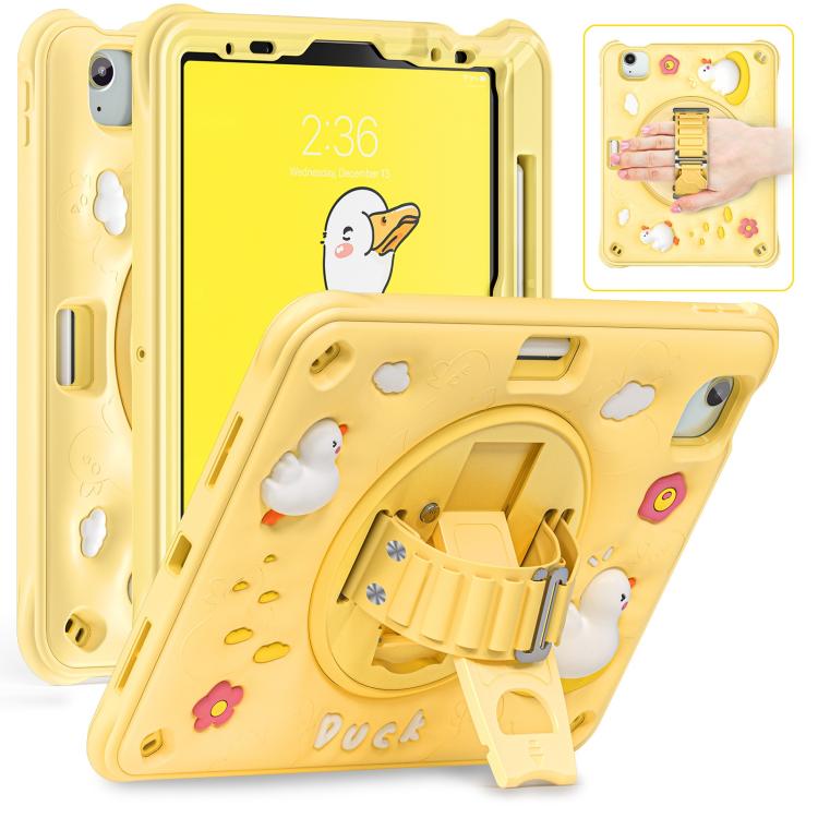 For iPad Air 11 2025 / 2024 / Pro 11 2022 Duck Rotation Kickstand Silicone Hybrid PC Tablet Case - Yellow