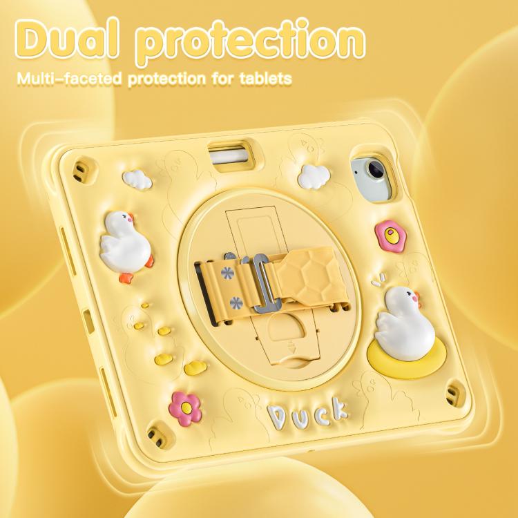 For iPad Air 11 2025 / 2024 / Pro 11 2022 Duck Rotation Kickstand Silicone Hybrid PC Tablet Case - Yellow