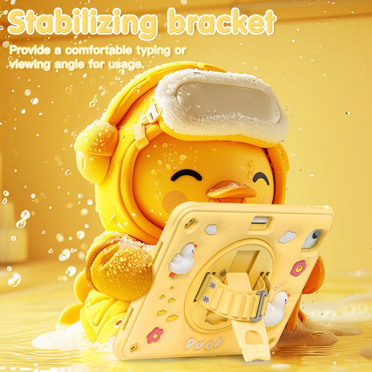 For iPad Air 11 2025 / 2024 / Pro 11 2022 Duck Rotation Kickstand Silicone Hybrid PC Tablet Case - Yellow