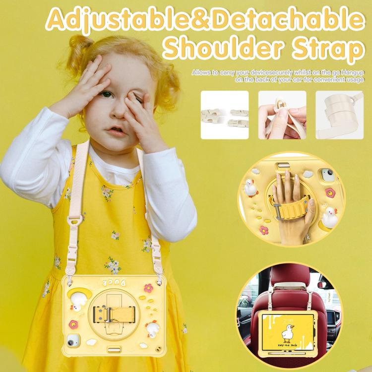 For iPad Air 11 2025 / 2024 / Pro 11 2022 Duck Rotation Kickstand Silicone Hybrid PC Tablet Case - Yellow