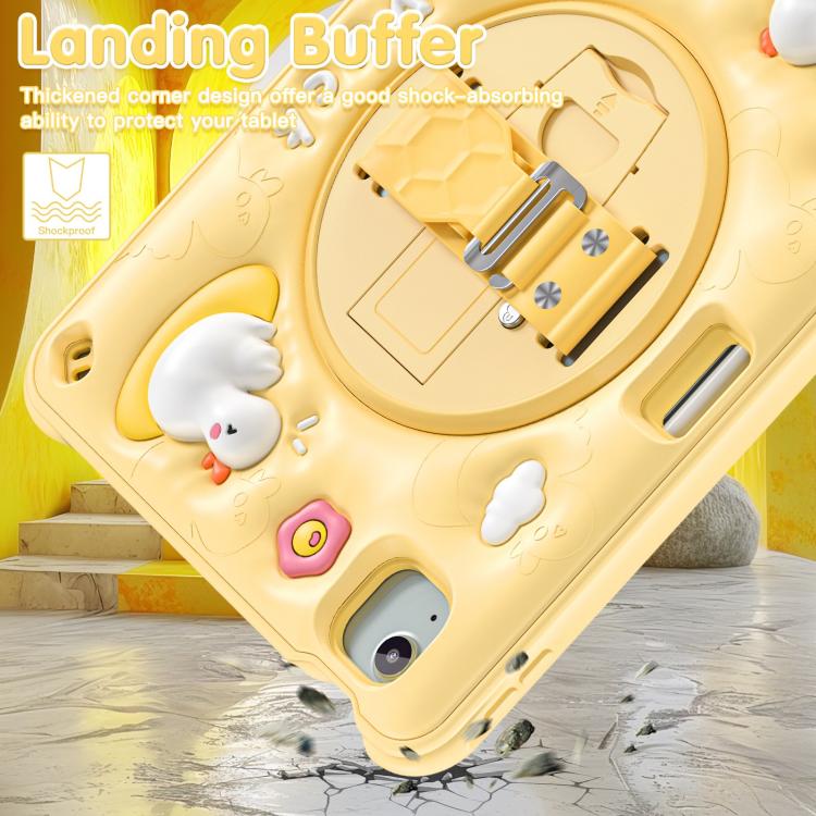 For iPad Air 11 2025 / 2024 / Pro 11 2022 Duck Rotation Kickstand Silicone Hybrid PC Tablet Case - Yellow