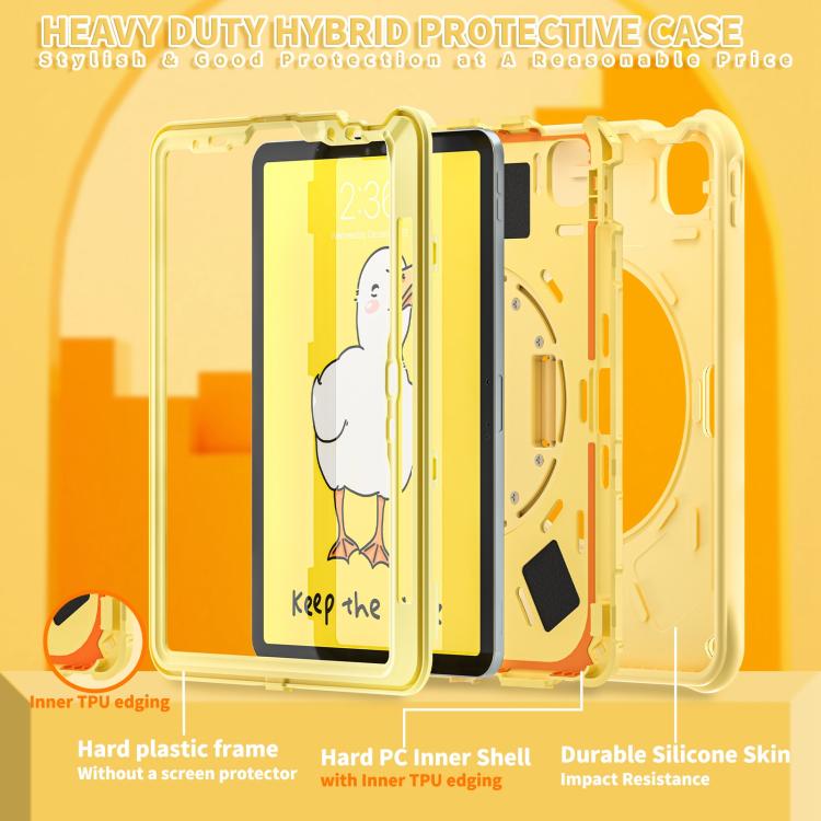 For iPad Air 11 2025 / 2024 / Pro 11 2022 Duck Rotation Kickstand Silicone Hybrid PC Tablet Case - Yellow