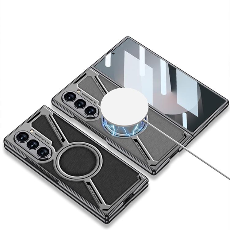 For Samsung Galaxy Z Fold6 GKK Integrated Electroplating Leather Z-Shape MagSafe Phone Case
