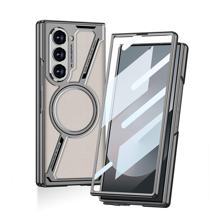 For Samsung Galaxy Z Fold6 GKK Integrated Electroplating Leather Z-Shape MagSafe Phone Case