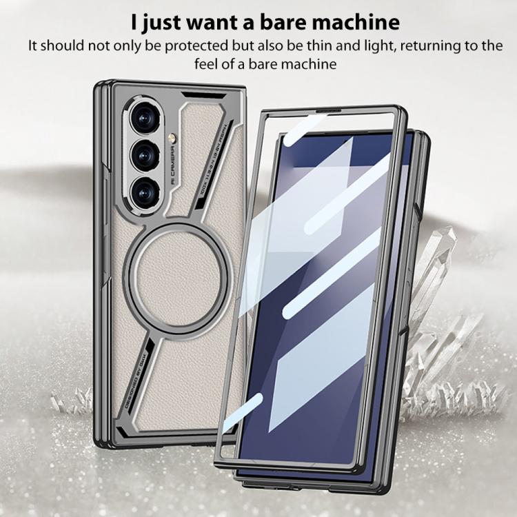 For Samsung Galaxy Z Fold7 5G GKK Integrated Electroplating Leather Z-Shape MagSafe Phone Case