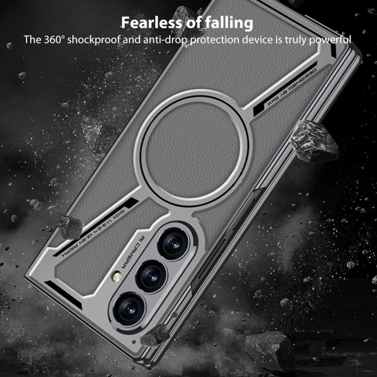 For Samsung Galaxy Z Fold7 5G GKK Integrated Electroplating Leather Z-Shape MagSafe Phone Case