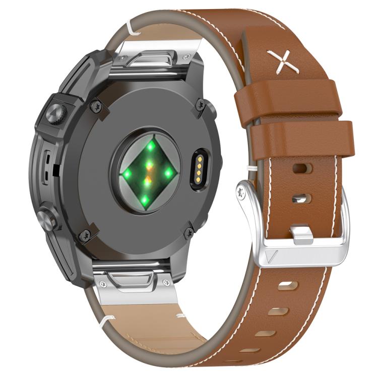 For Garmin Watch 22mm Stitched Genuine Leather Quick Release Watch Band