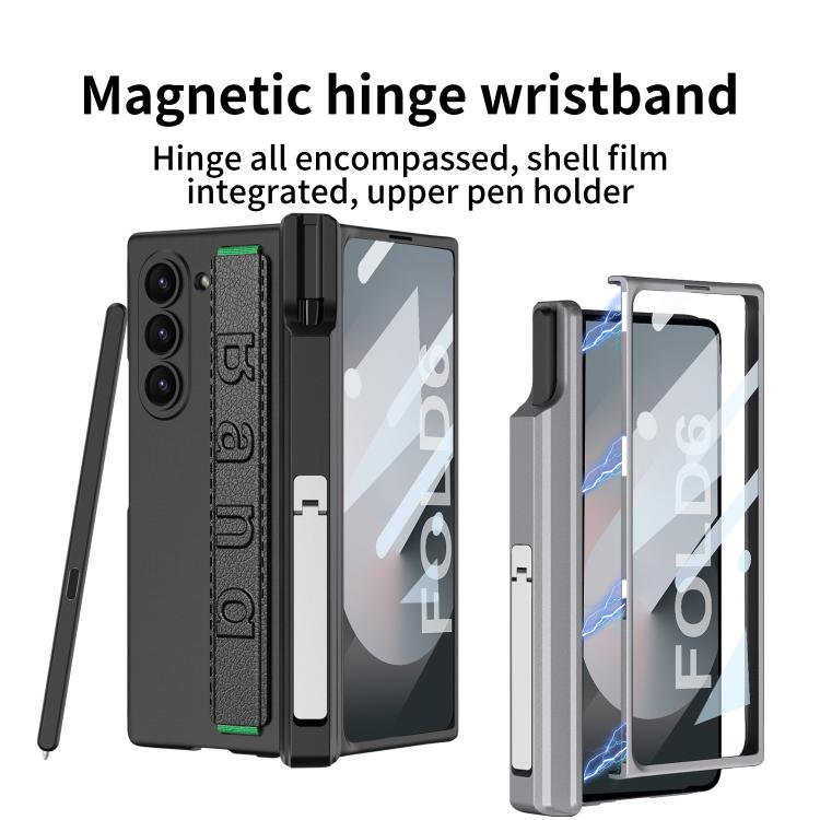 For Samsung Galaxy Z Fold6 GKK Integrated Magnetic Hinge Folding Holder Phone Case with Wrist Strap & Pen Holder