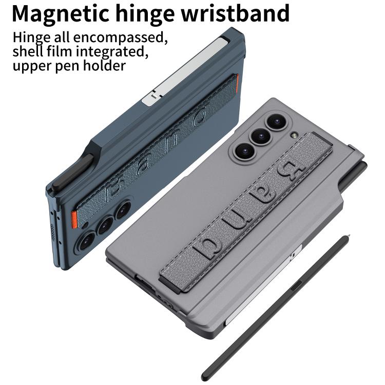 For Samsung Galaxy Z Fold6 GKK Integrated Magnetic Hinge Folding Holder Phone Case with Wrist Strap & Pen Holder