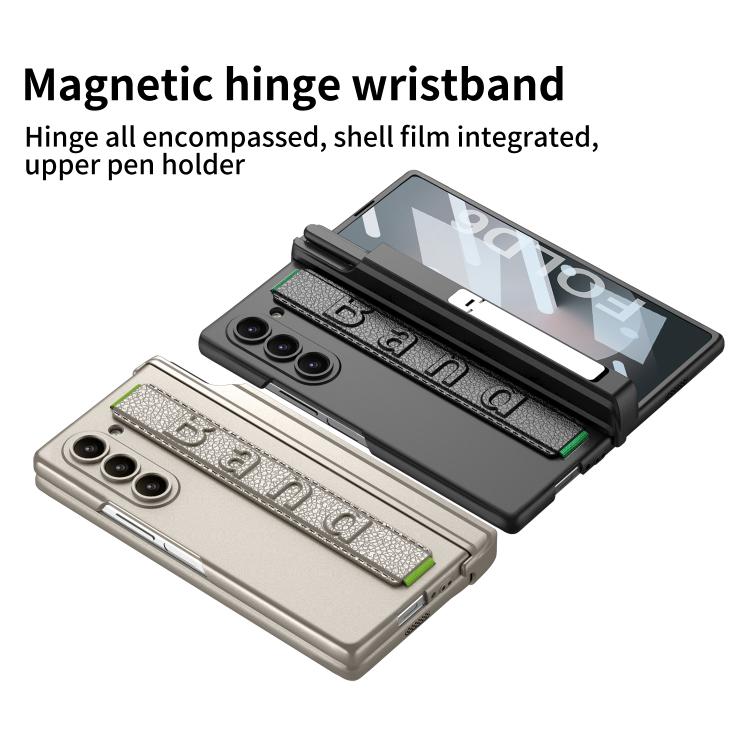 For Samsung Galaxy Z Fold6 GKK Integrated Magnetic Hinge Folding Holder Phone Case with Wrist Strap & Pen Holder