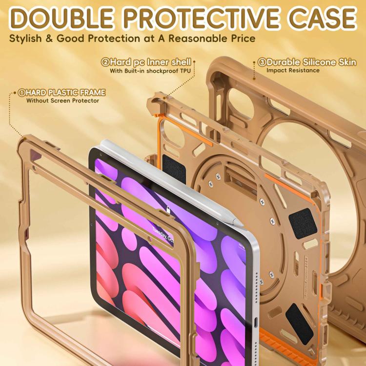 For iPad mini 2024 / mini 6 Bear Rotation Kickstand Silicone Hybrid PC Tablet Case - Brown