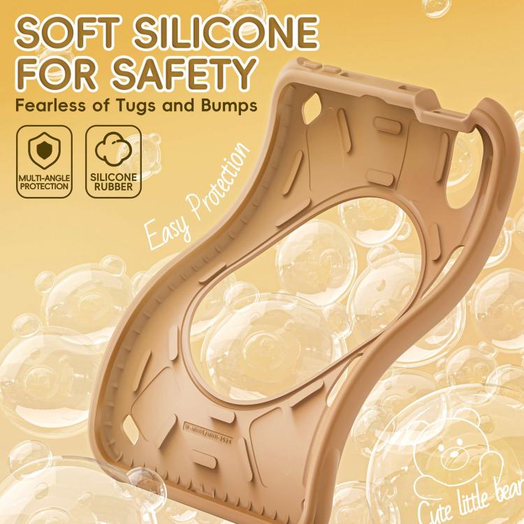 For iPad mini 2024 / mini 6 Bear Rotation Kickstand Silicone Hybrid PC Tablet Case - Brown