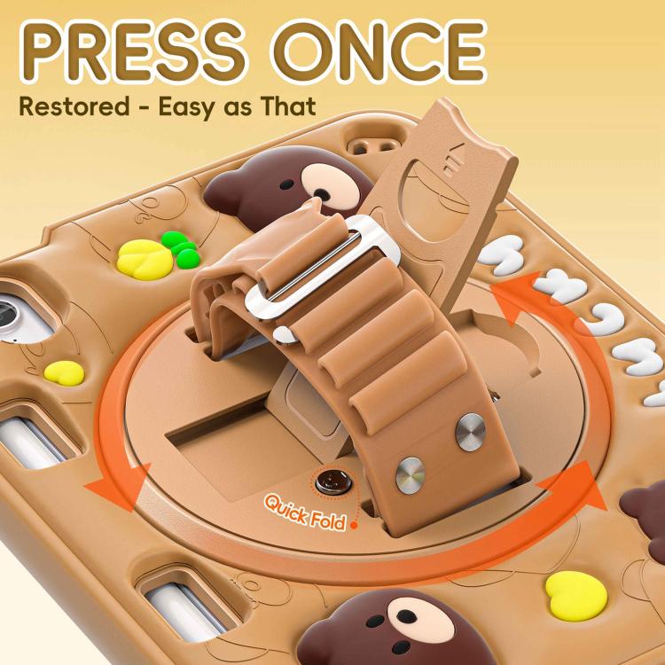 For iPad mini 2024 / mini 6 Bear Rotation Kickstand Silicone Hybrid PC Tablet Case - Brown