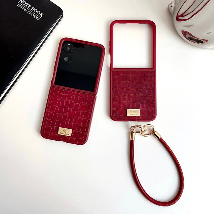 For Xiaomi Mix Flip Crocodile Texture TPU Phone Case With Strap - Red