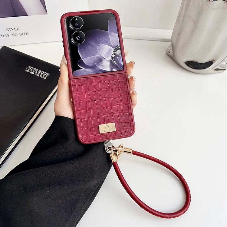 For Xiaomi Mix Flip Crocodile Texture TPU Phone Case With Strap - Red