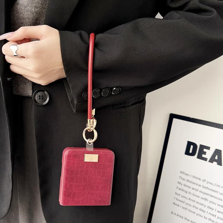 For OPPO Find N3 Flip Crocodile Texture TPU Phone Case With Strap - Red