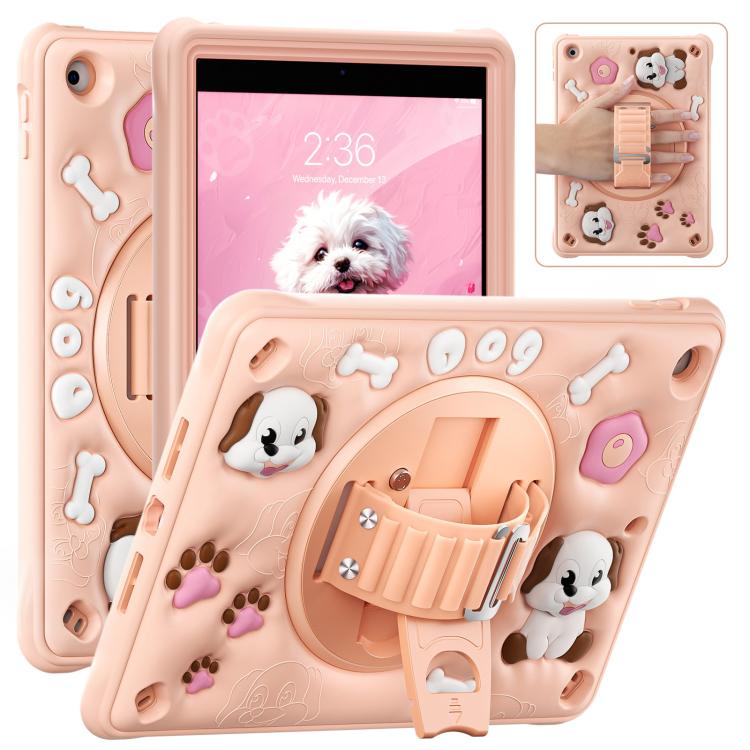 For iPad 10.2 2021 / 2020 / 2019 Dog Rotation Kickstand Silicone Hybrid PC Tablet Case - Pink
