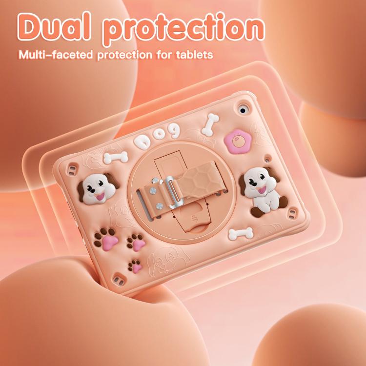 For iPad 10.2 2021 / 2020 / 2019 Dog Rotation Kickstand Silicone Hybrid PC Tablet Case - Pink