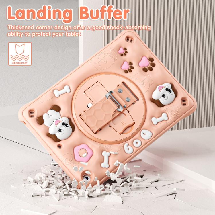 For iPad 10.2 2021 / 2020 / 2019 Dog Rotation Kickstand Silicone Hybrid PC Tablet Case - Pink