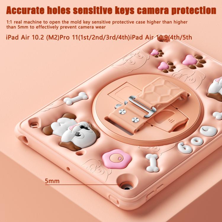 For iPad 10.2 2021 / 2020 / 2019 Dog Rotation Kickstand Silicone Hybrid PC Tablet Case - Pink