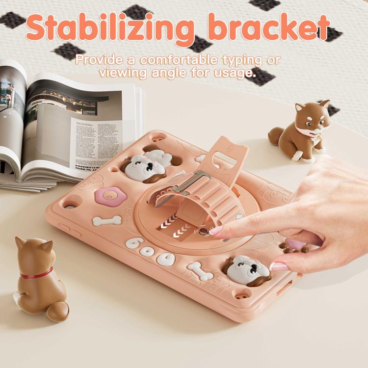 For iPad 10.2 2021 / 2020 / 2019 Dog Rotation Kickstand Silicone Hybrid PC Tablet Case - Pink