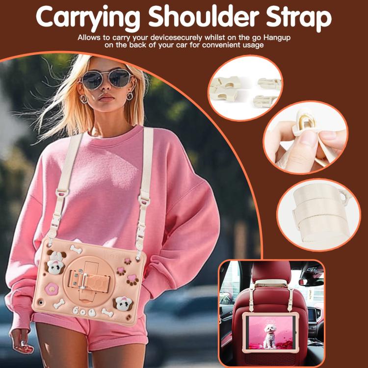 For iPad 10.2 2021 / 2020 / 2019 Dog Rotation Kickstand Silicone Hybrid PC Tablet Case - Pink