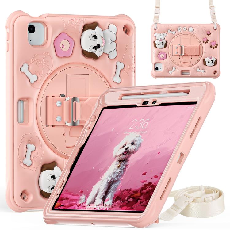 For iPad Air 11 2025 / 2024 / Pro 11 2022 Dog Rotation Kickstand Silicone Hybrid PC Tablet Case - Pink