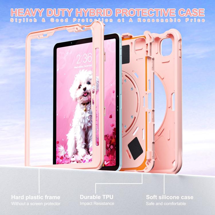 For iPad Air 11 2025 / 2024 / Pro 11 2022 Dog Rotation Kickstand Silicone Hybrid PC Tablet Case - Pink