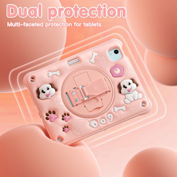 For iPad Air 11 2025 / 2024 / Pro 11 2022 Dog Rotation Kickstand Silicone Hybrid PC Tablet Case - Pink
