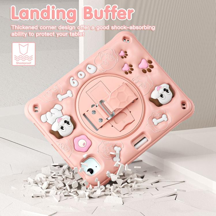 For iPad Air 11 2025 / 2024 / Pro 11 2022 Dog Rotation Kickstand Silicone Hybrid PC Tablet Case - Pink
