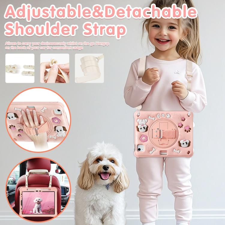 For iPad Air 11 2025 / 2024 / Pro 11 2022 Dog Rotation Kickstand Silicone Hybrid PC Tablet Case - Pink