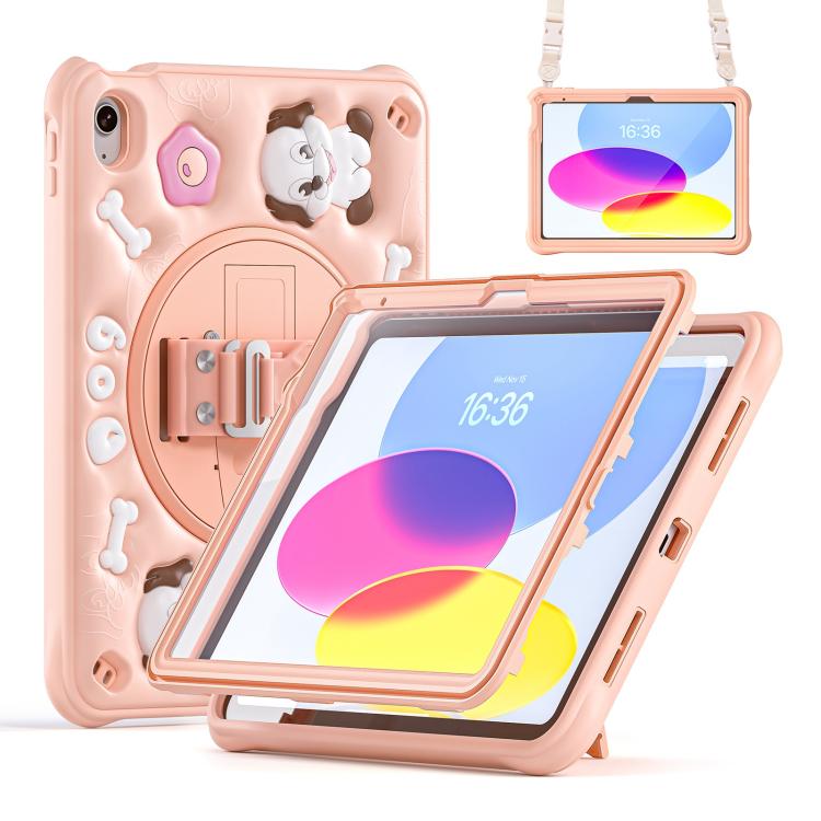 For iPad 2025 / 2022 Dog Rotation Kickstand Silicone Hybrid PC Tablet Case - Pink
