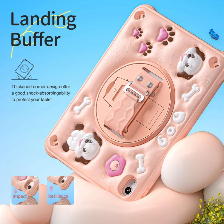 For iPad 2025 / 2022 Dog Rotation Kickstand Silicone Hybrid PC Tablet Case - Pink