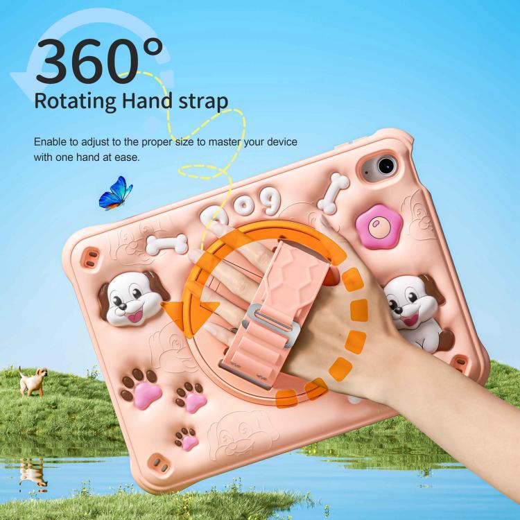 For iPad 2025 / 2022 Dog Rotation Kickstand Silicone Hybrid PC Tablet Case - Pink